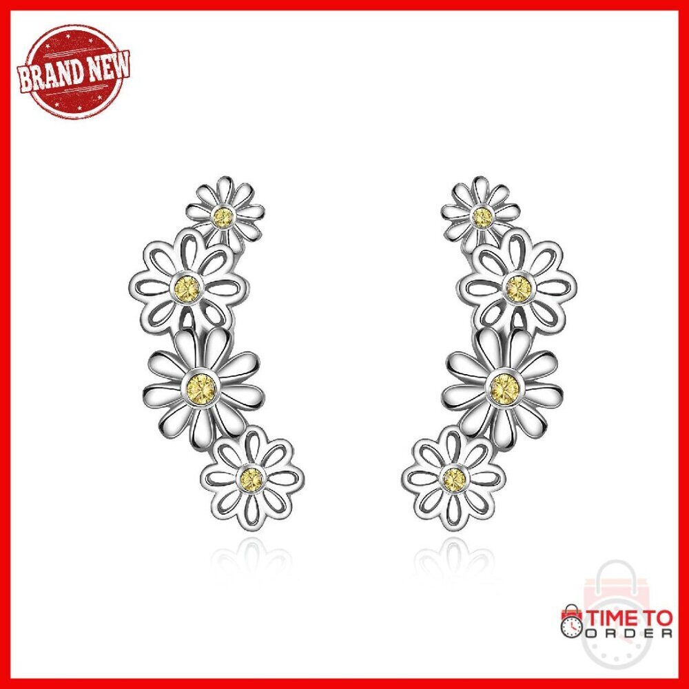 925 Sterling Silver Ear Climber Studs with CZ Daisy Paw Design